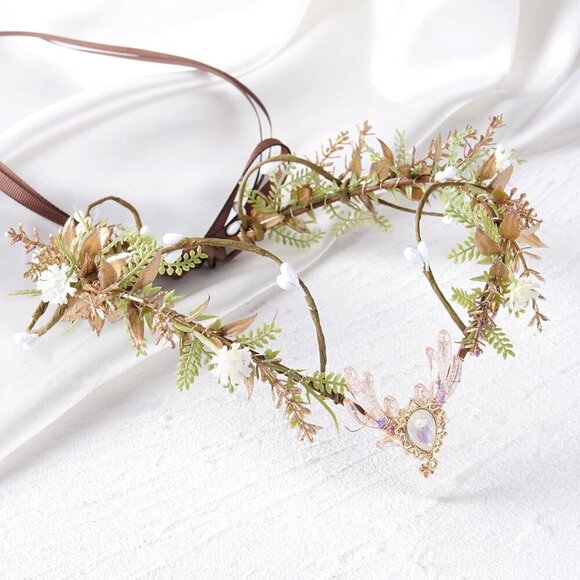 Woodland Flower Fairy Crown Faux Leaves Flowers Festival Cosplay Accessory main image 4